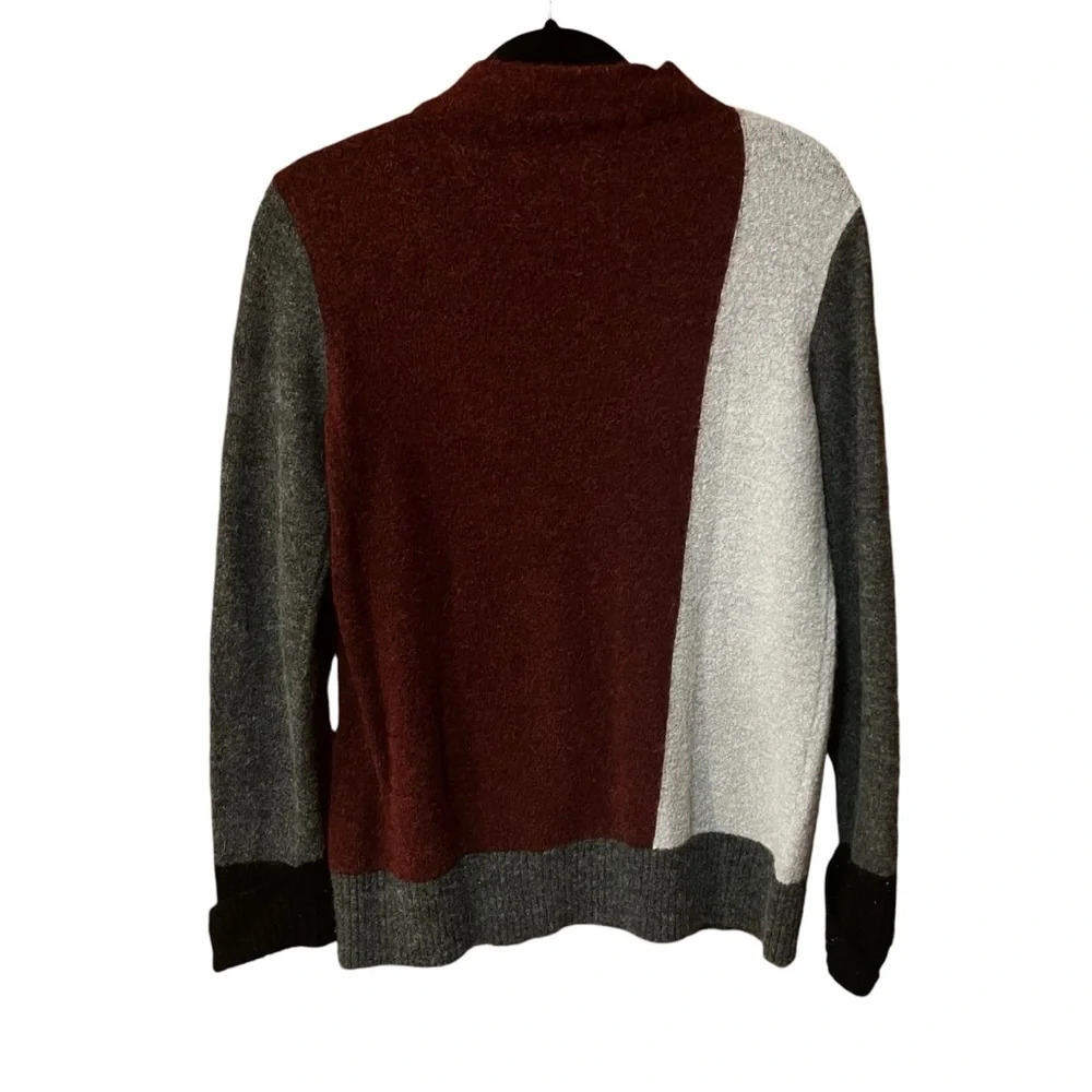 Foil Wool Blend Mock neck-cuff sleeve-color block sweater- Size M - Picture 2 of 4
